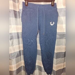 Small True Religion Blue Sweat Pants, Jogger, Glitter Logo, Designer, Athleisure